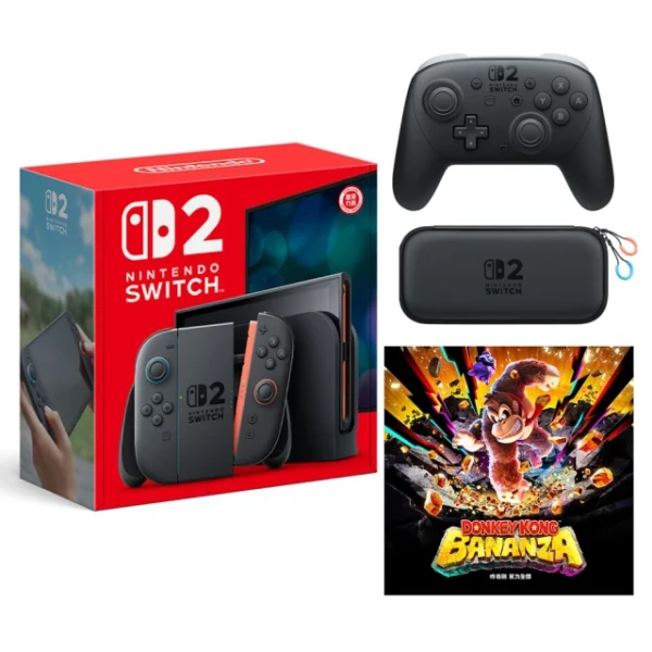 Switch 2 主機+《咚奇剛 蕉力全開》+《NS2 Pro控制器》+《NS2便攜包》+《9H鋼化貼》